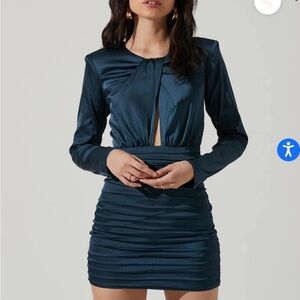 ASTR the Label Blue Long Sleeve Satin Dress
